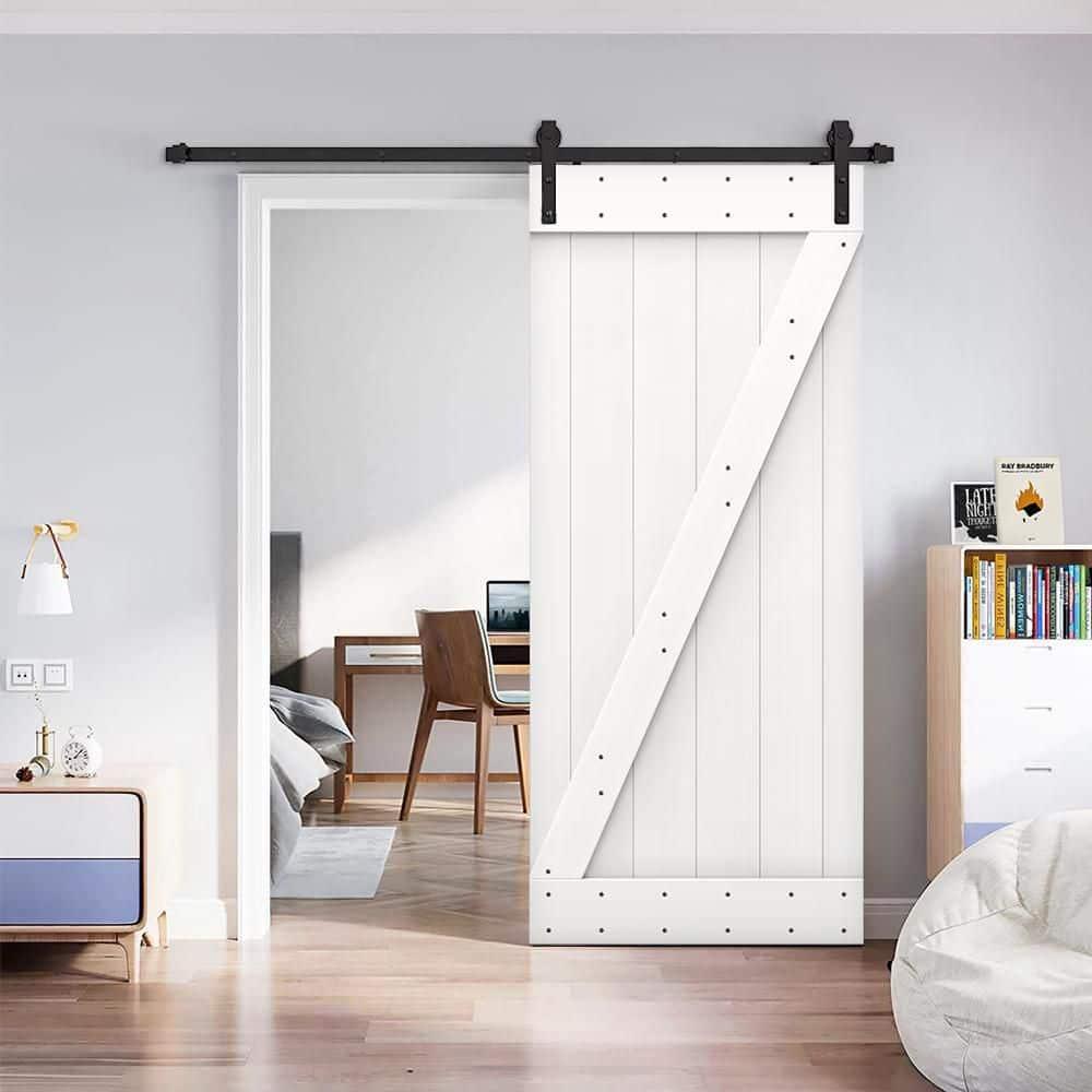 TMS 34'' x 84'' Solid Wood Paneled Painted with Installation Hardware Kit Barn Door