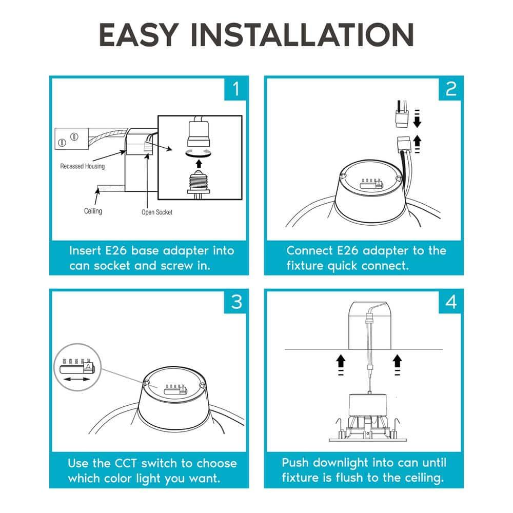 4" High Output Selectable CCT New Construction LED Retrofit Recessed Can Light