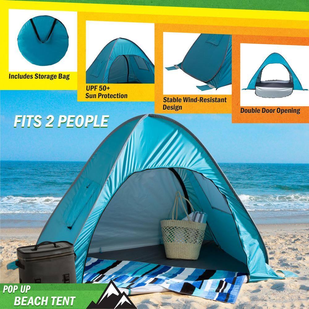 wakeman Wakeman Pop Up Beach Tent - Fits 2 People - Sun Shelter with UV Protection and Ventilation, Blue