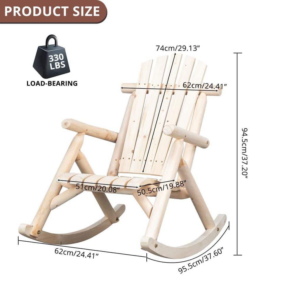 Costway Log Rocking Chair Wood Single Porch Rocker Lounge Patio Deck Furniture Natural