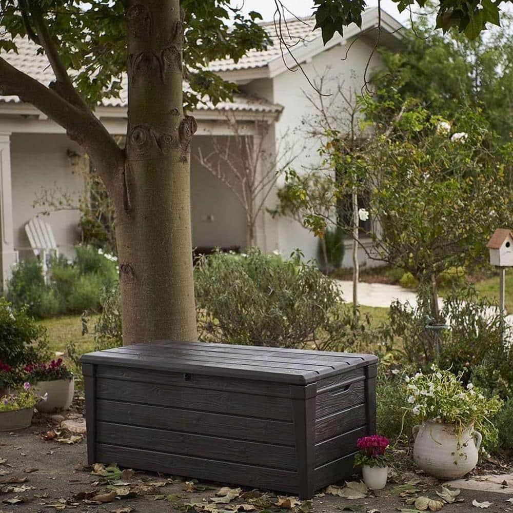Keter Keter Brightwood 120 Gallon Large Durable Outdoor Storage and Weather Resistant Resin Deck Box