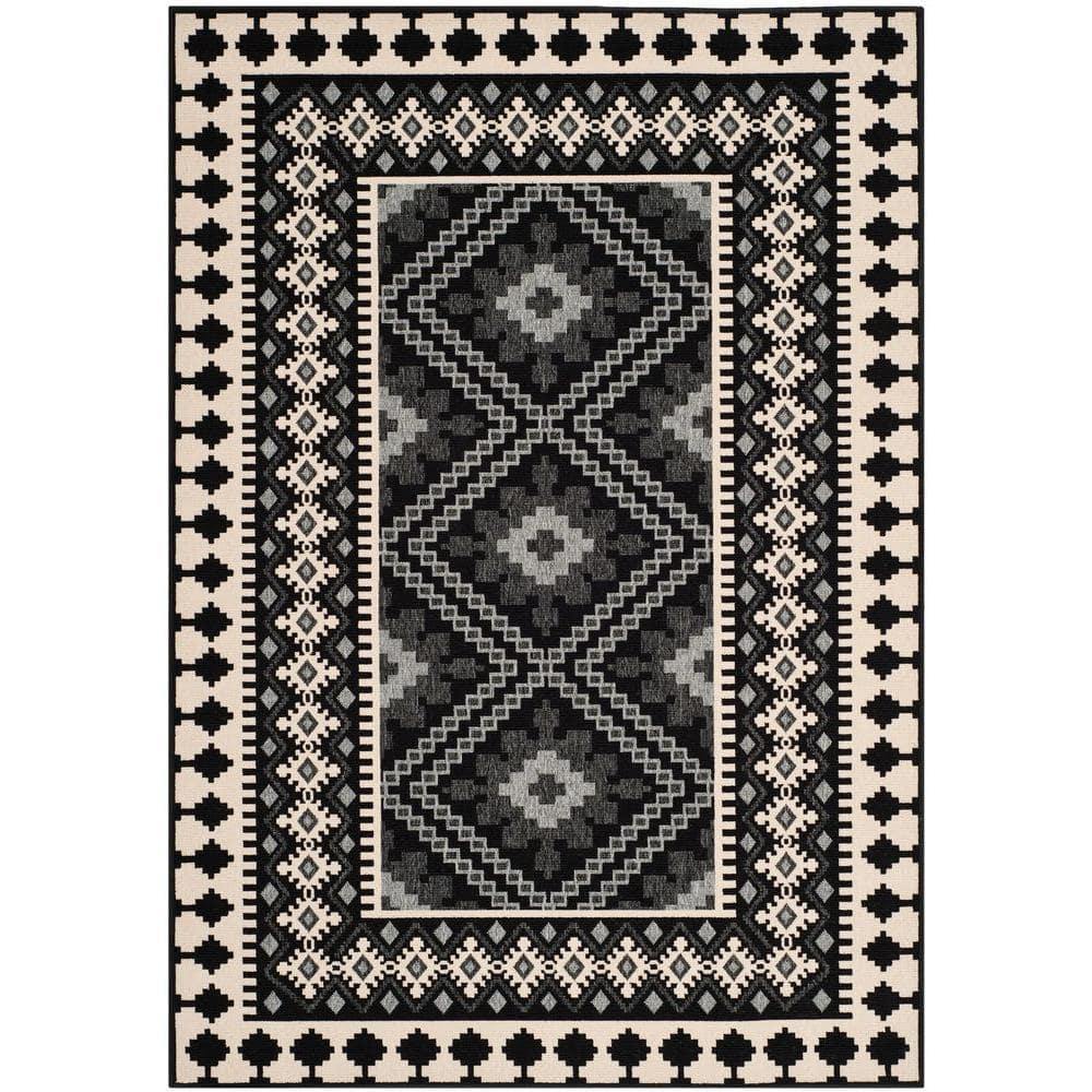 Veranda VER099 Power Loomed Indoor and Outdoor Area Rug - Black/Creme - 5'3"x7'7" - Safavieh.