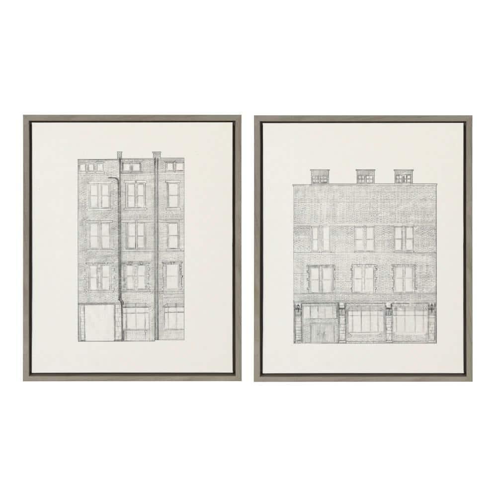(Set of 2) 18" x 24" Sylvie Brick Building Fade 1 and 4 Canvas by Vio: Urban Wall Decor - Kate & Laurel