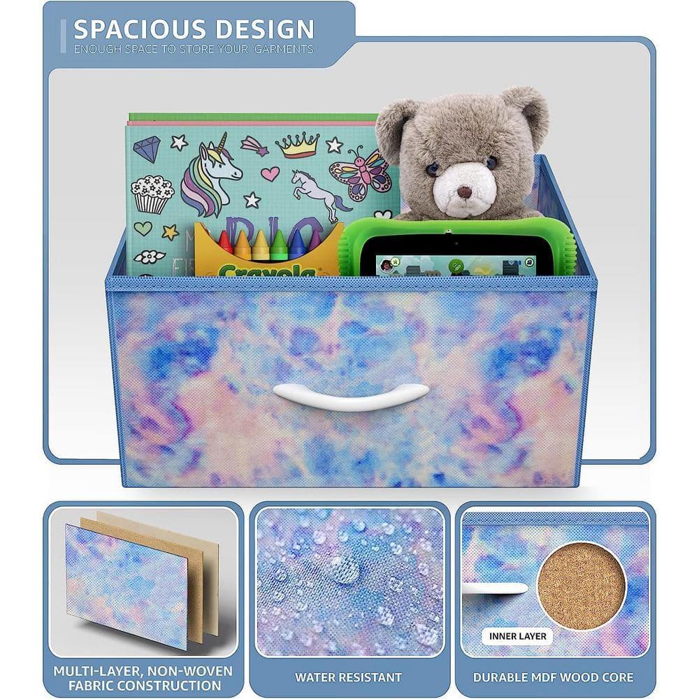 Sorbus Sorbus 2 Drawers and Shelves Nightstand with Steel Frame, Wood Top & Fabric Bins in Tie Dye Blue