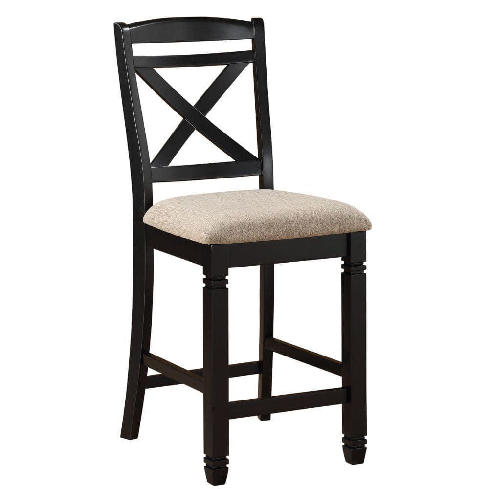 Fabric Upholstered Wooden Counter Height Chair with X Design Backrest, Brown