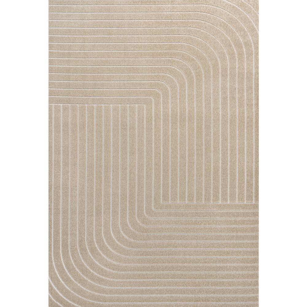 JONATHAN Y Odense High-Low Minimalist Angle Geometric Beige/Cream 8 ft. x 10 ft. Indoor/Outdoor Area Rug