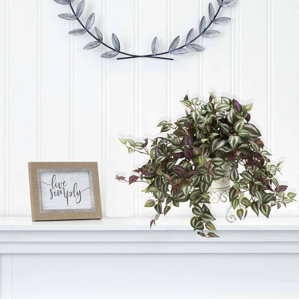 Nearly Natural Wandering Jew with Metal Planter Silk Plant