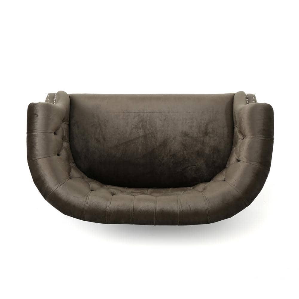 Milani 52 in. Gray/Dark Brown Velvet 2-Seat Loveseat with Nailhead Trim