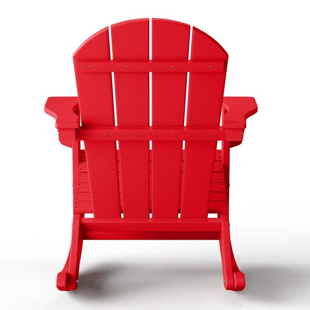JUSTLET Plastic Adirondack Rocking Chair,HDPE All-Weather Outdoor Rocking Adirondack Chair for Porch, Patio, Balcony,Red