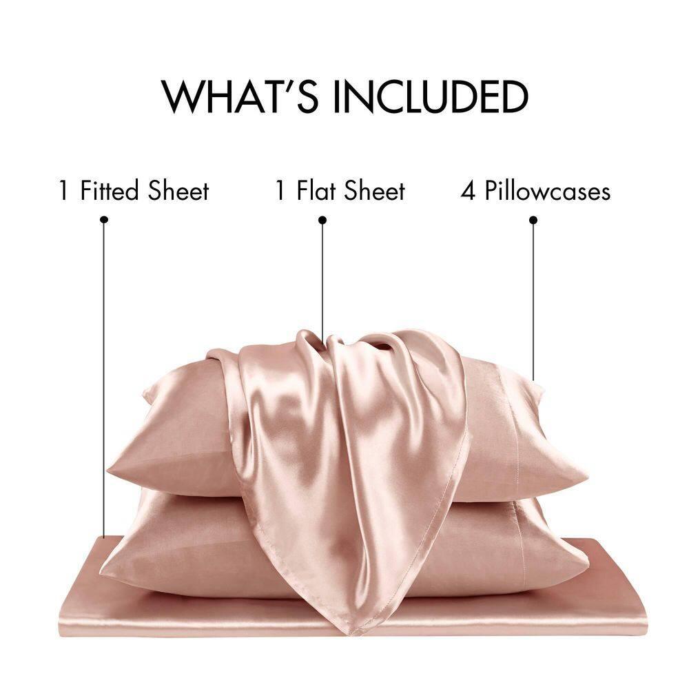 California King Satin Luxury 6pc Sheet Set Blush