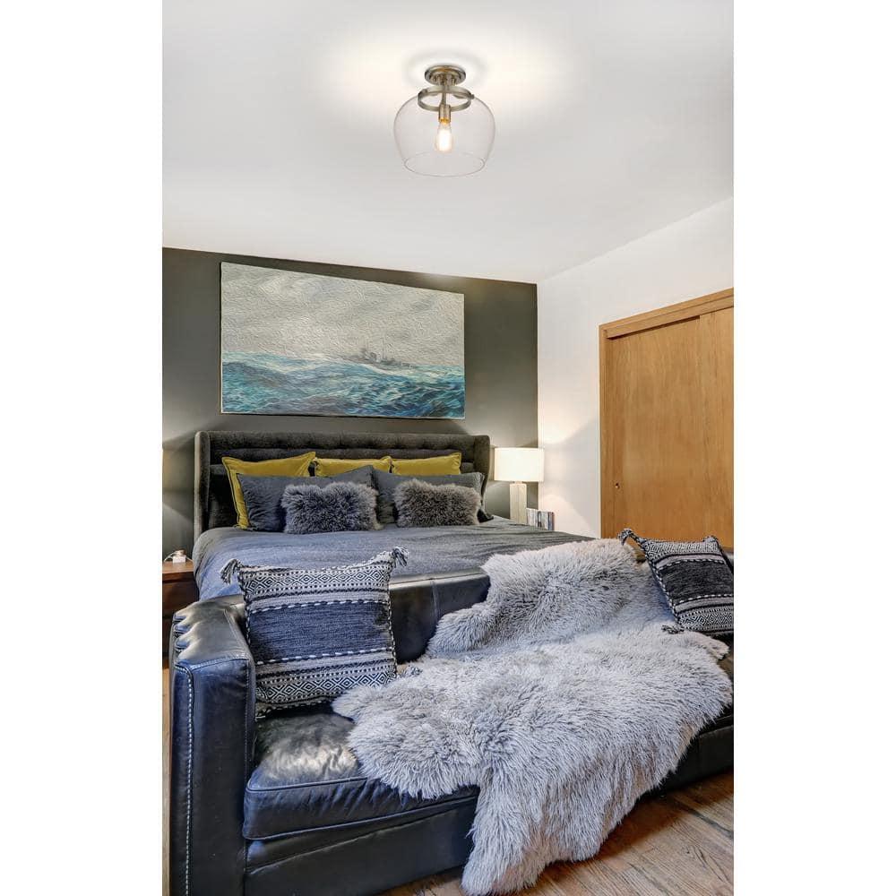 Joliet 13" Brushed Nickel Semi-Flush Mount with Bordeaux Glass Shade