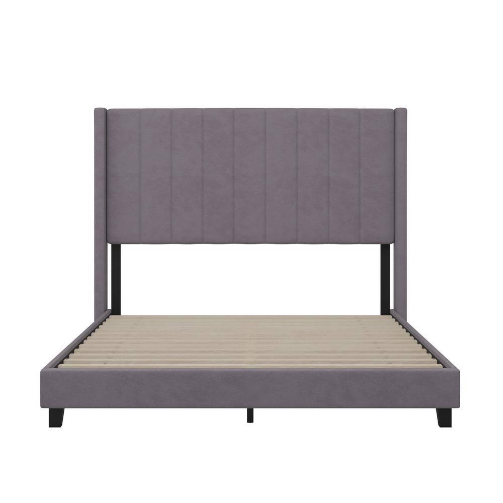 Ebern Designs Upholstered Platform Bed with Vertical Stitched Wingback Headboard, Slatted Mattress Foundation