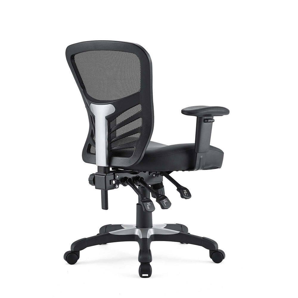 Articulate Mesh Office Chair Black Vegan Leather - Modway: Ergonomic, Adjustable Arms, Swivel, 330lb Capacity