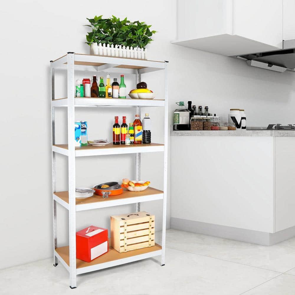 White 5-Shelf Adjustable Metal Pantry Organizer Rack