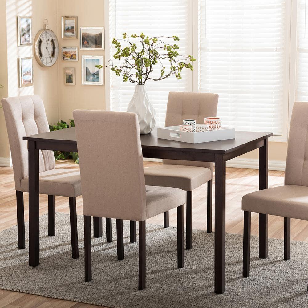 Set of 4 Andrew Beige Fabric Dining Chairs: Rubberwood, Grid-tufted Design - Baxton Studio