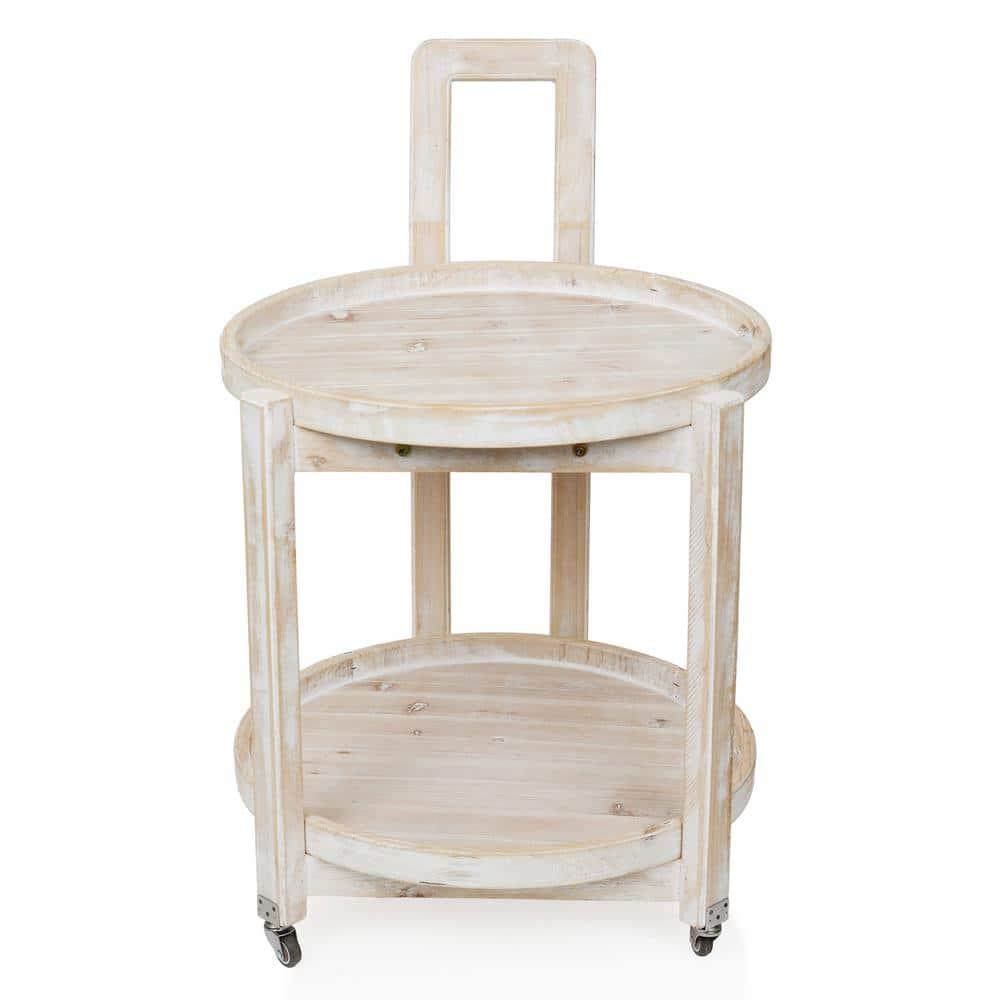 Alpine Corporation MBB172 Wood 2-Tier Rolling Storage Cart for Books, Plants, Decor, Rustic Storage Push Cart with 2 Shelves