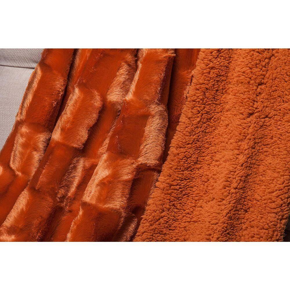 Chanasya Embossed Deco Faux Fur Throw Blanket - 50" x 65” - Orange