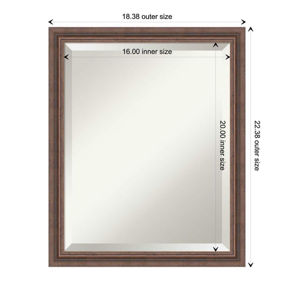 Amanti Art Distressed Rustic Brown Beveled Wood Bathroom Wall Mirror 22.5 x 18.5 in.