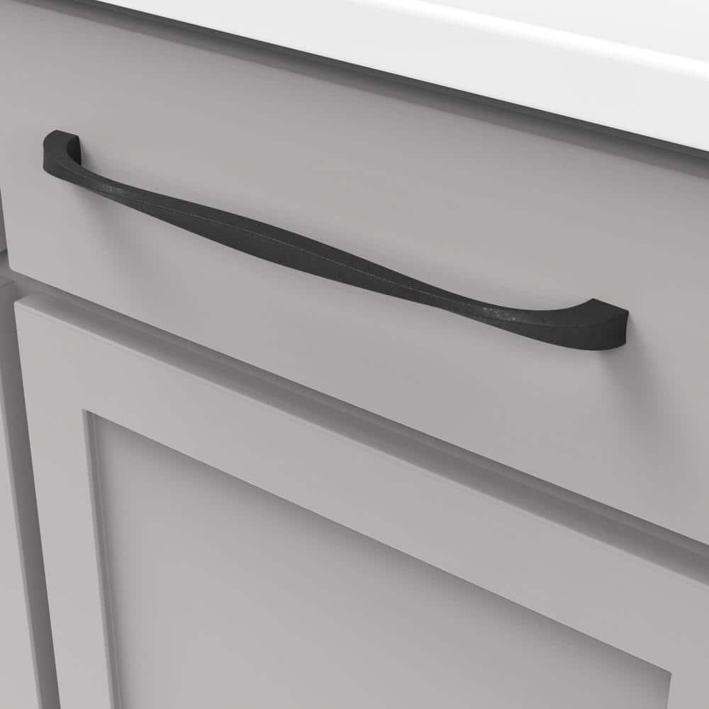 Hickory Hardware 1 Pack Solid Core Kitchen Cabinet Pulls, Luxury Cabinet Handles, Hardware for Doors & Dresser Drawers, 12 Inch Hole Center, Black Iron, Twist Collection