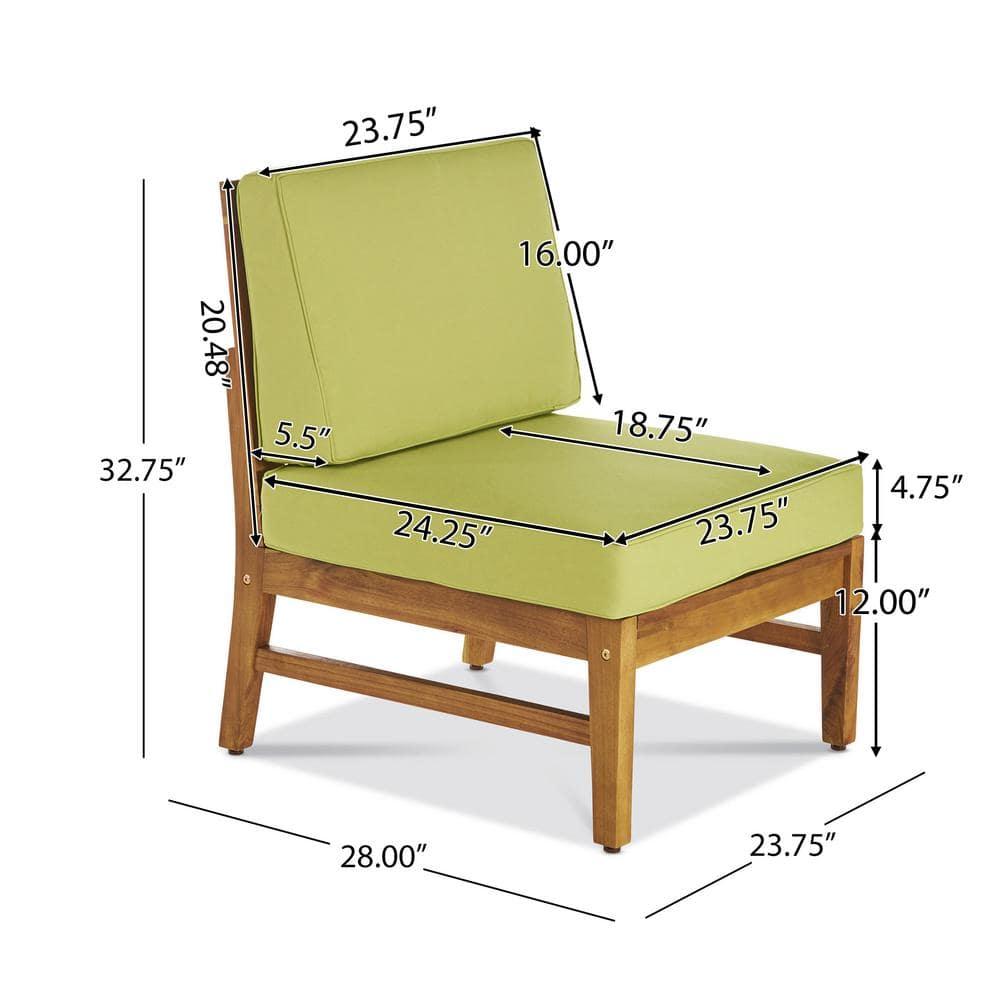 Hermosa 6 Piece Outdoor Acacia Wood Chat Set with Cushions, Teak Finish, Green