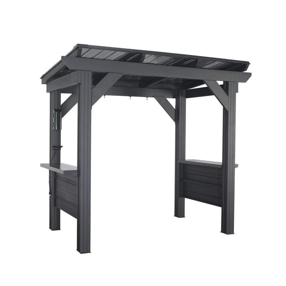 Backyard Discovery Rockport 8'x6' Galvanized Steel BBQ Grill Gazebo, Bar Tops, PowerPort