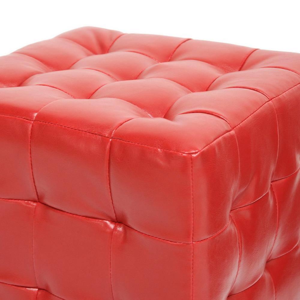 Set of 2 Siskal Modern Cube Ottoman Red - Baxton Studio: Faux Leather, No Assembly, Wood Frame