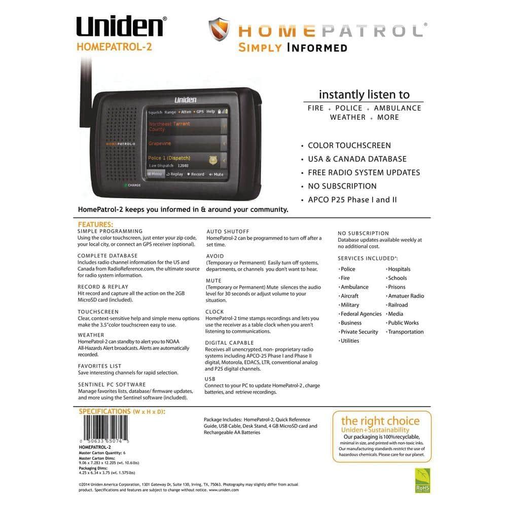Uniden® HomePatrol® 2 Handheld Scanner in Black