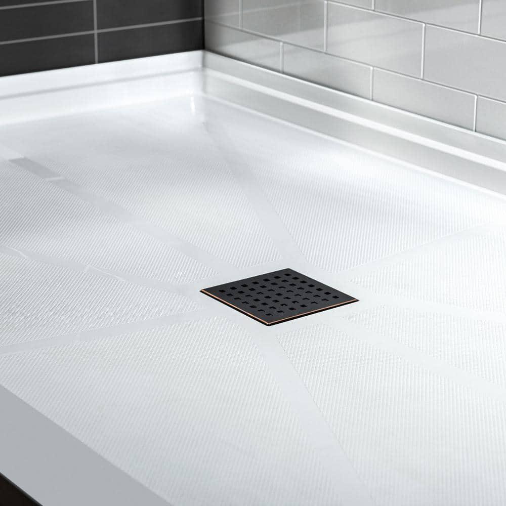 60" x 36" Solid Surface Single Threshold Shower Pan Base with Drain Assembly & Drain Cover Included, Non-Slip