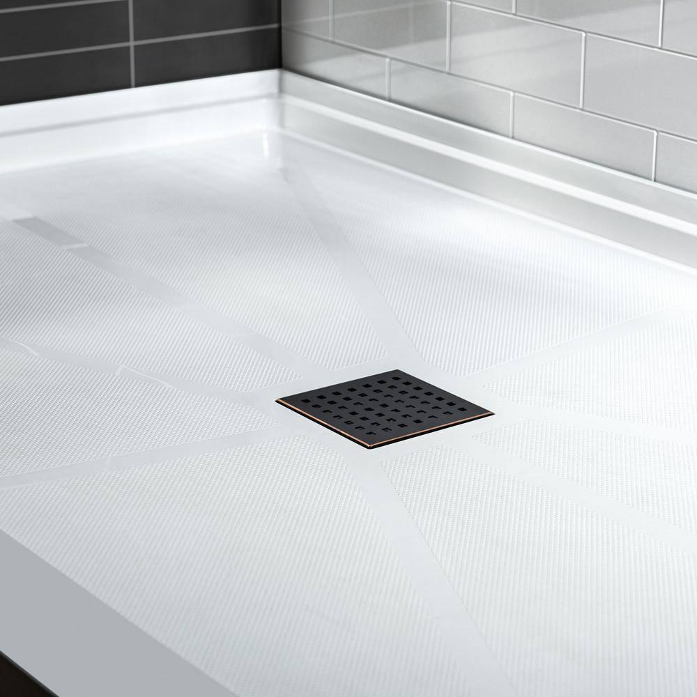 36" Solid Surface Square Single Threshold Shower Pan Base with Drain Assembly & Drain Cover Included, Non-Slip