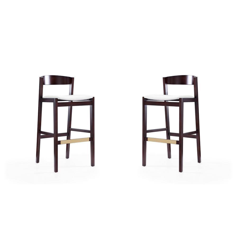 Set of 2 Klismos Upholstered Beech Wood Barstools Ivory - Manhattan Comfort: 30" Fixed Height, Foam Padded