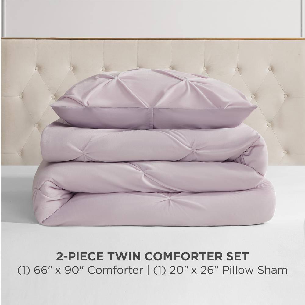 Lavender Purple Twin Microfiber Comforter Set with Pleated Design