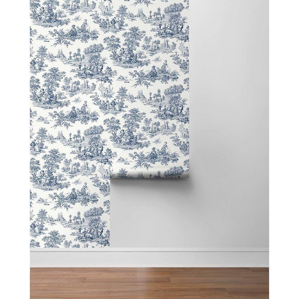 NextWall Blue Bell Chateau Toile Peel and Stick Wallpaper