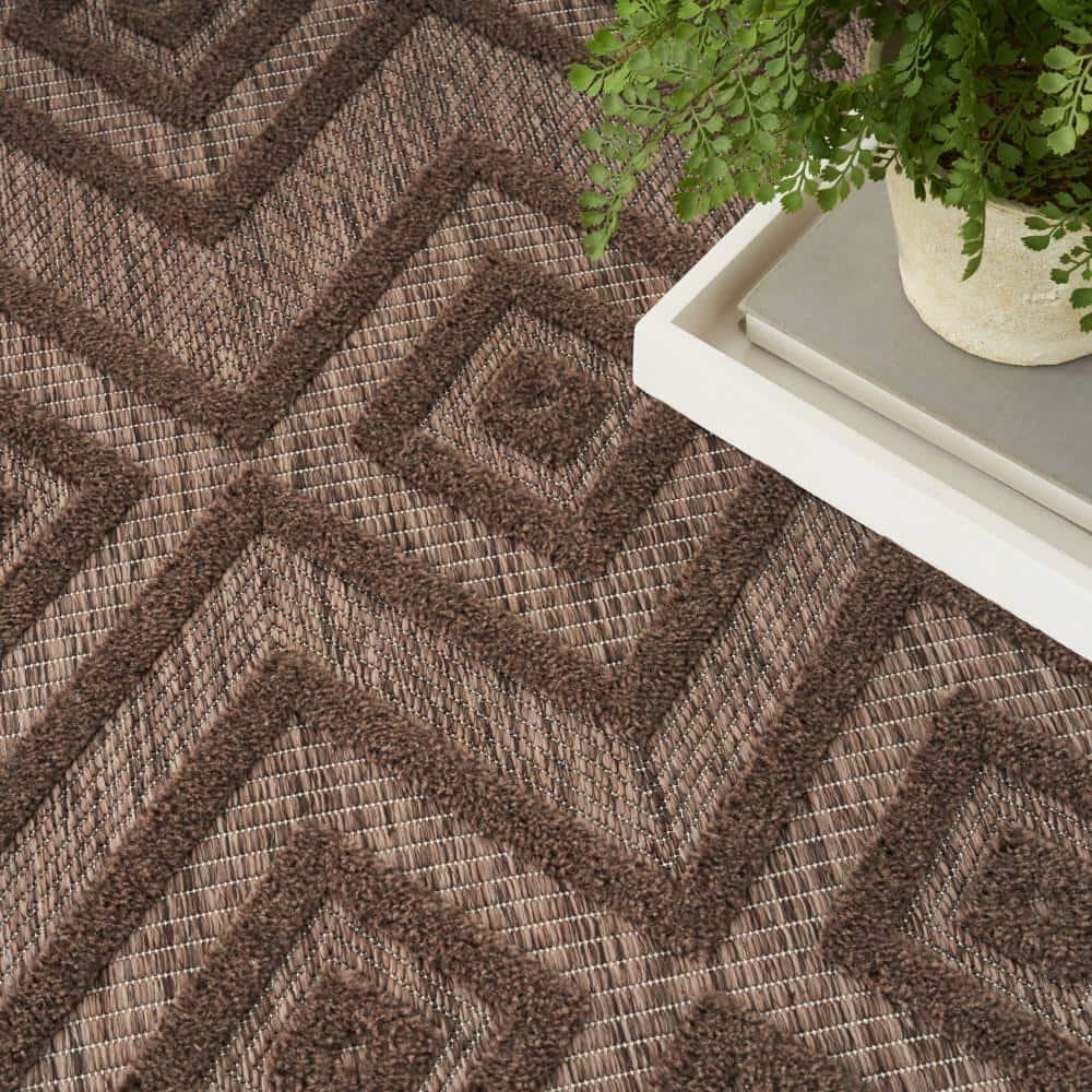 Nourison Versatile Diamond Geometric Flatweave Indoor Outdoor Area Rug Brown 5' x 7'