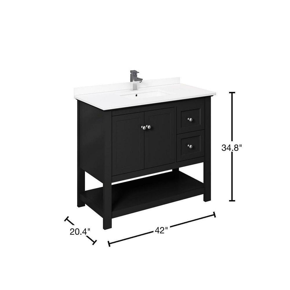 Fresca Manchester 42-in Black Undermount Single Sink Bathroom Vanity with White Quartz Top