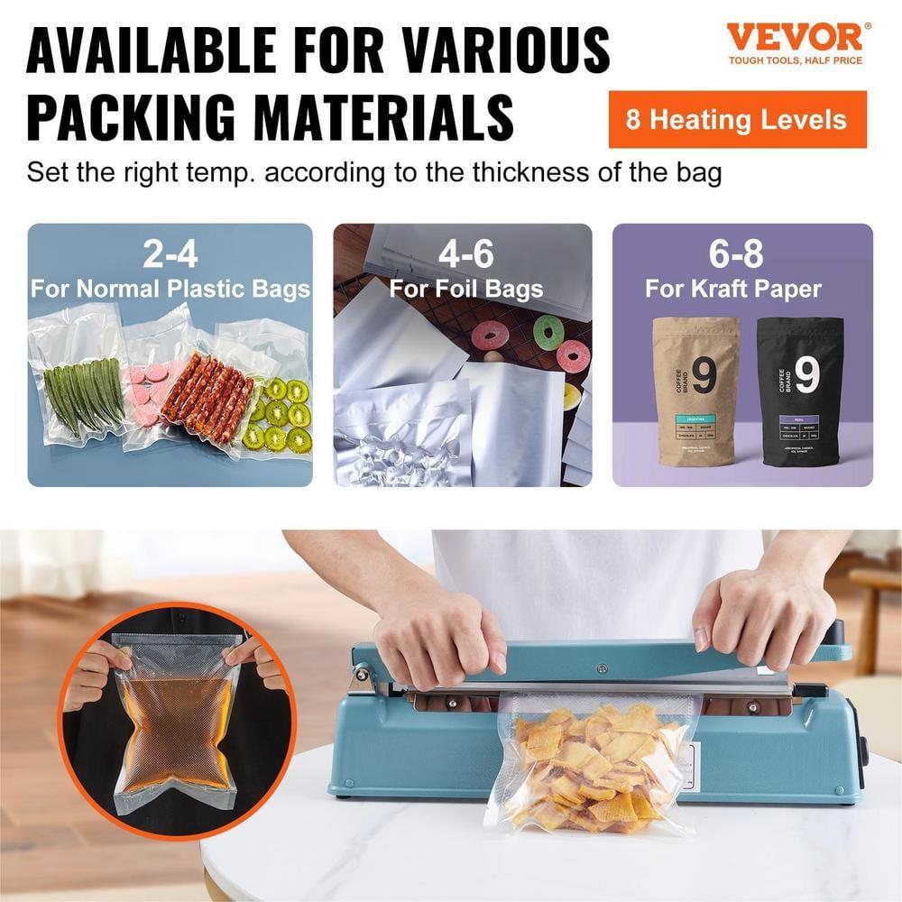 VEVOR VEVOR 12" Iron Hand Impulse Heat Sealer Machine Poly Bag Sealing for Plastic Bag