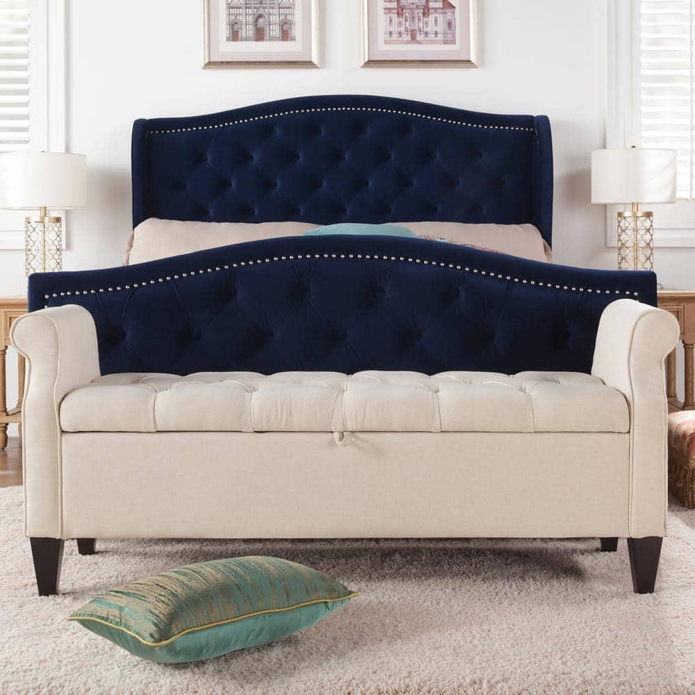 Jacqueline Tufted Roll Arm Storage Bench Sky Neutral