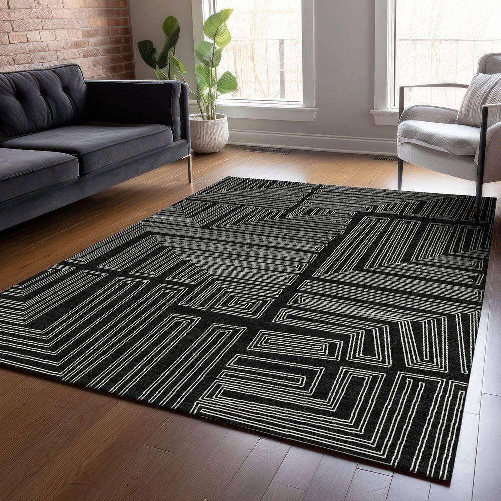 Machine Washable Indoor/Outdoor Chayden ACN1045 Black Rug