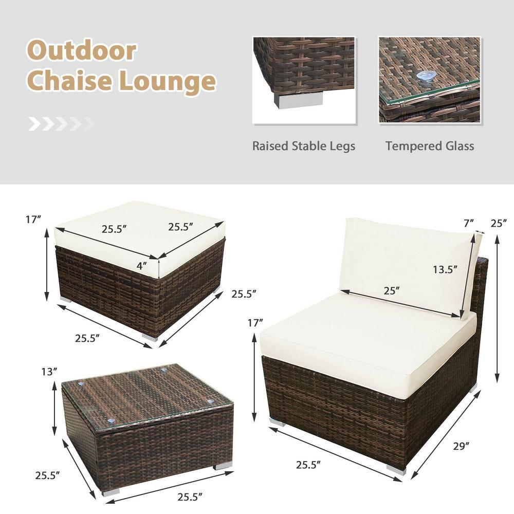 Demifill 5 Pieces Patio Rattan Furniture Set with Cushioned Armless Sofa, Weather-Resistant PE Rattan Sofa Set with Detachable Cushion, Furniture Set for Outdoor as Courtyard, Garden, White