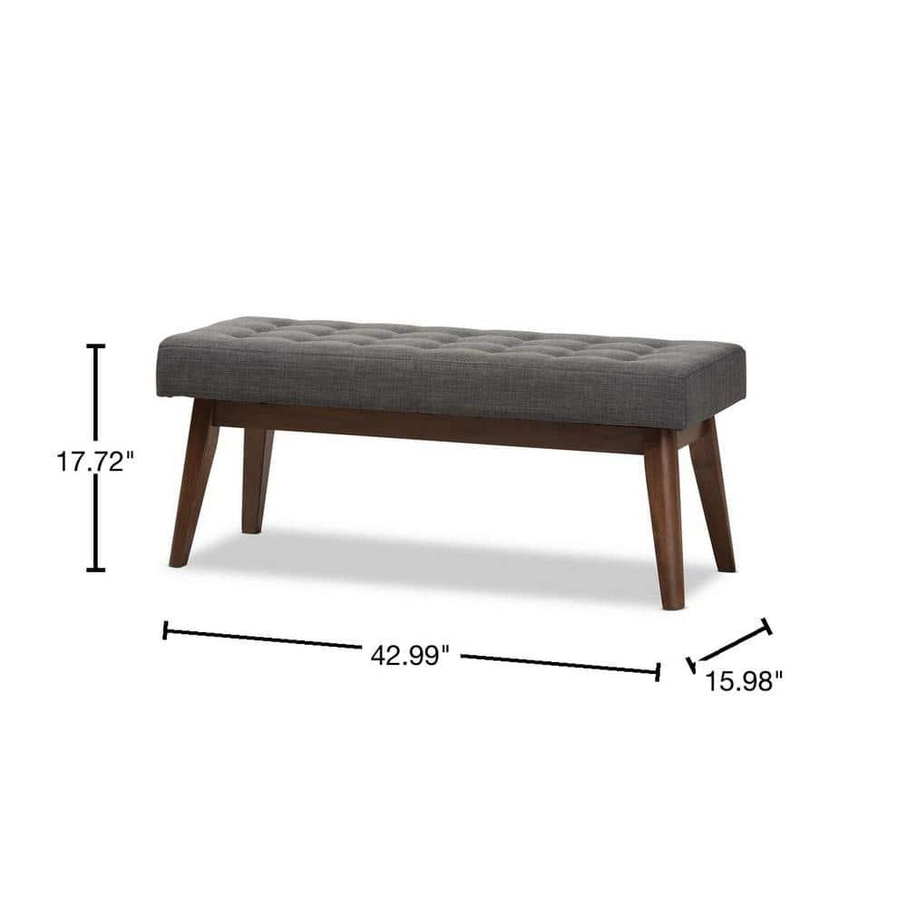 Baxton Studio Elia Mid Century Modern Walnut Wood Fabric Button Tufted Bench Dark Gray: Rubberwood Frame, Polyester Upholstery, 400lb Capacity