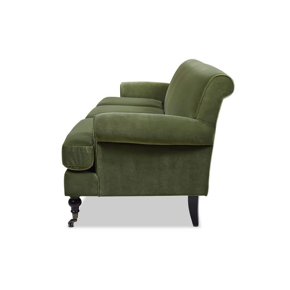 Jennifer Taylor Home Alana 88" Lawson Living Room Three-Cushion Tightback Sofa Couch with Metal Casters, Olive Green