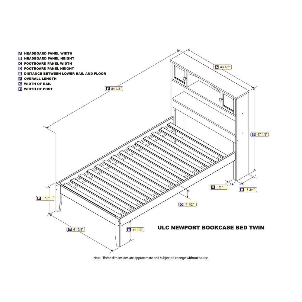 Twin Newport Bed with Open Footboard White - AFI: Satin Painted Wood Frame, Storage Headboard, No Box Spring Needed