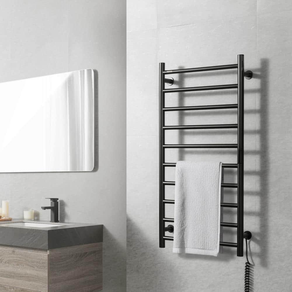 VEVOR 10-Bar Wall-Mounted Heated Towel Warmer Rack, Black, Adjustable Temperature