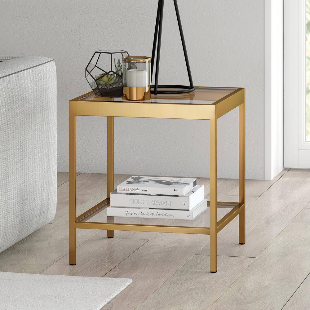 Evelyn&Zoe Alexis 20" Wide Square Side Table, Brass