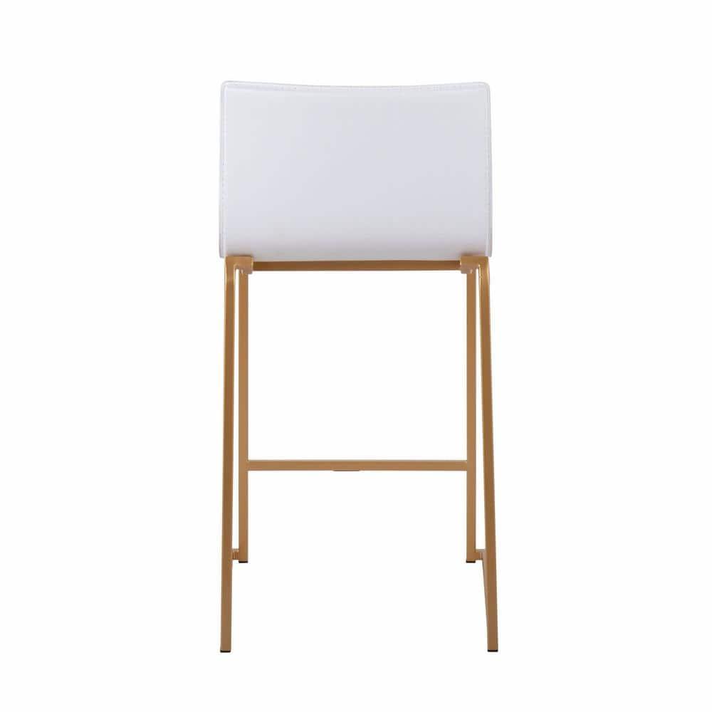 Set of 2 26" Mara Contemporary Counter Height Barstools Gold/White: Faux Leather, Steel Base - LumiSource