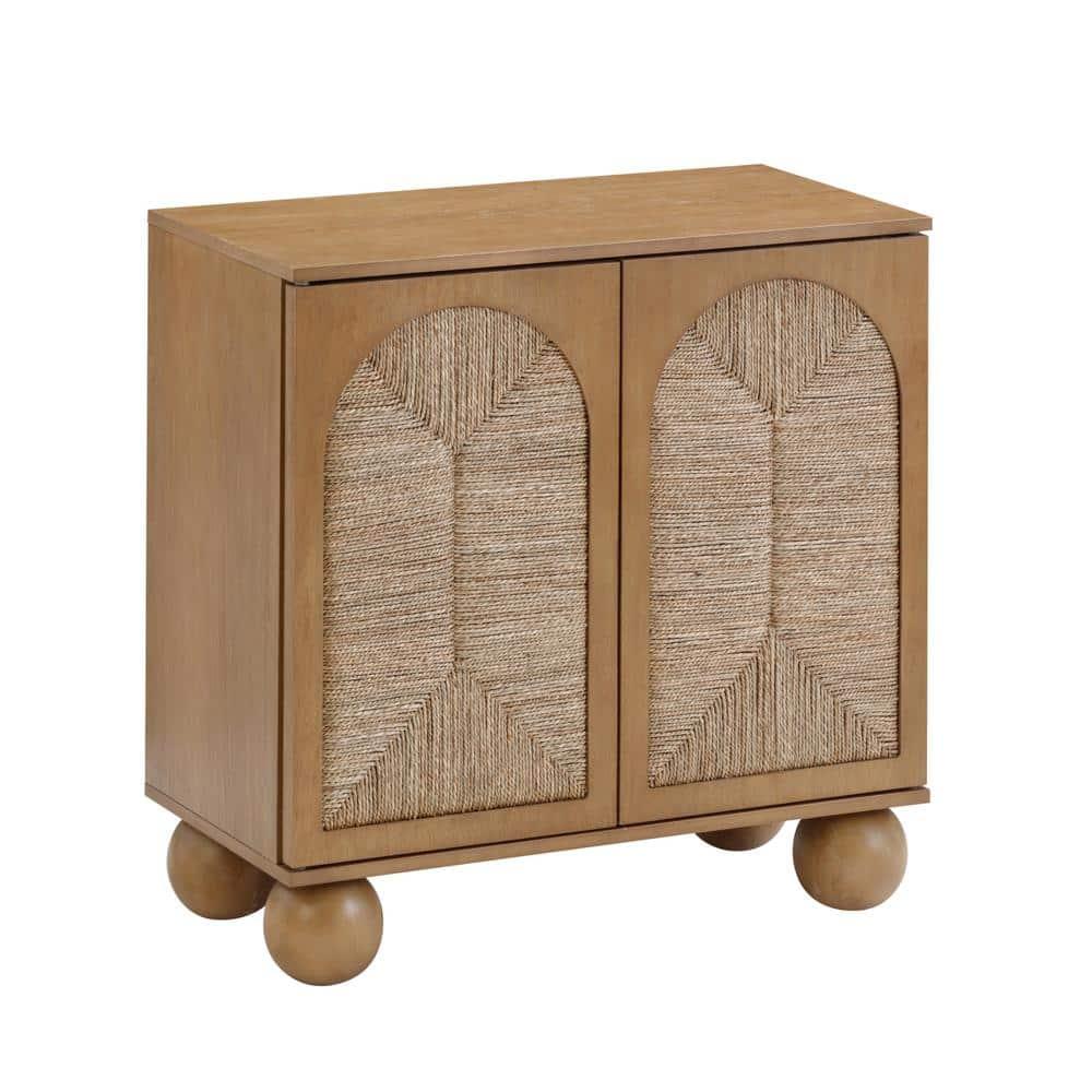 Nathan James Boho Storage Cabinet with Ball-Style Feet and Seagrass Door Panels