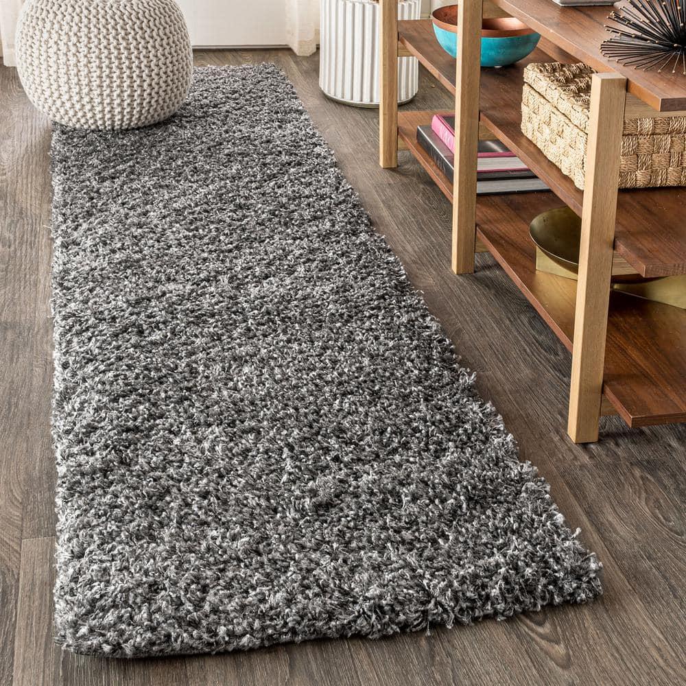 2'x8' Mercer Shag Plush Area Rug, Charcoal - JONATHAN Y