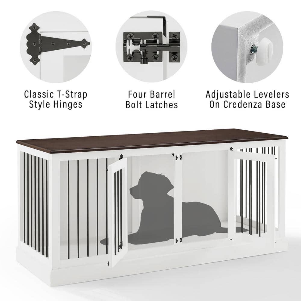 Crosley Winslow Credenza Pet Crate-Color:White/Dark Brown,Size:Medium