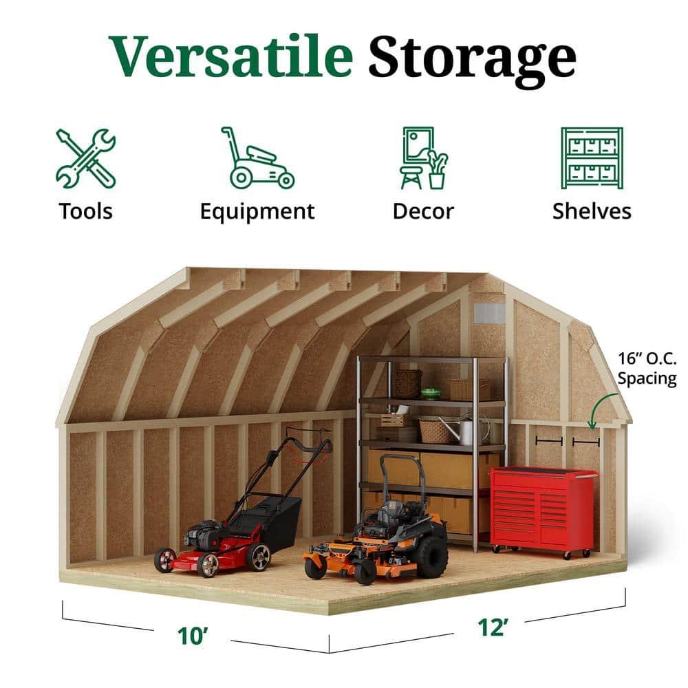 Little Cottage Co. 10x12 Classic Gambrel Barn with 4 ft. Sidewalls and Floor, Outdoor Wood Storage Shed Do-It-Yourself Precut Kit