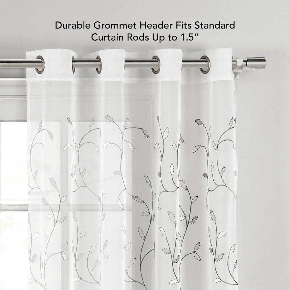 Grommet Curtain Panel, Embroidered Sheer Extra-Wide, Silver 54" x 84"