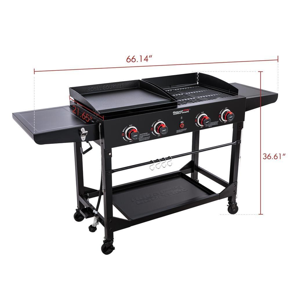 Royal Gourmet 4 - Burner Flat Top Liquid Propane 48000 BTU Gas Grill with Side Tables